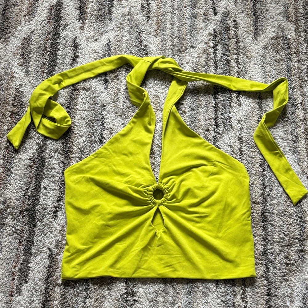 Princess Polly green Halter Crop Top with Ring Detail